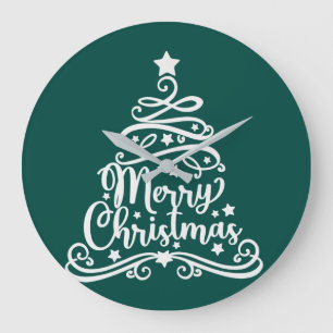Merry Christmas Snowflakes, Happy New Year Large Clock