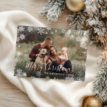 Merry Christmas Snowflakes Holiday Card<br><div class="desc">Easily personalise this joyful Christmas card design featuring snowflakes and modern handwritten script with your custom photo and name.</div>
