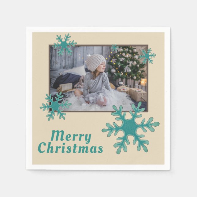 Merry Christmas Snowflakes Holiday Photo Napkin (Front)