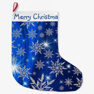 Merry Christmas Snowflakes Large Christmas Stocking