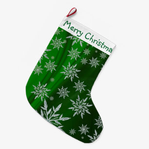 Merry Christmas Snowflakes Large Christmas Stocking