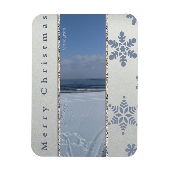 Merry Christmas Snowflakes Monogram Magnet  (Vertical)