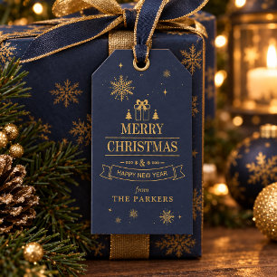 Merry Christmas Snowflakes Navy Gold ID1334 Gift Tags