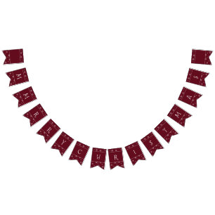 Merry Christmas Snowflakes on Autumn Burgundy Bunting
