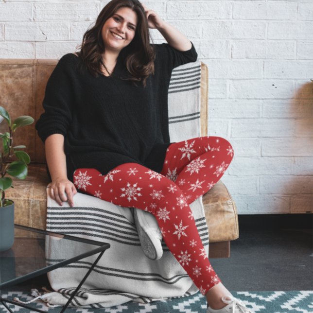 Merry Christmas Snowflakes Pattern Red Leggings (Creator Uploaded)
