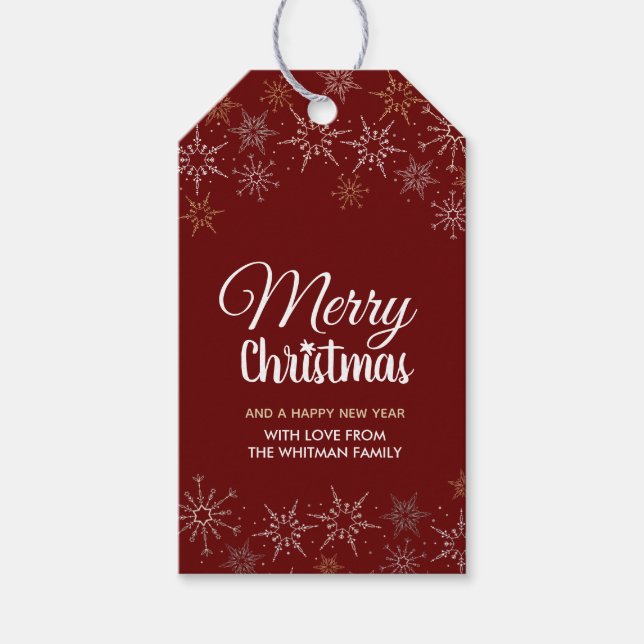 Merry Christmas Snowflakes Red Gift Tags (Front)