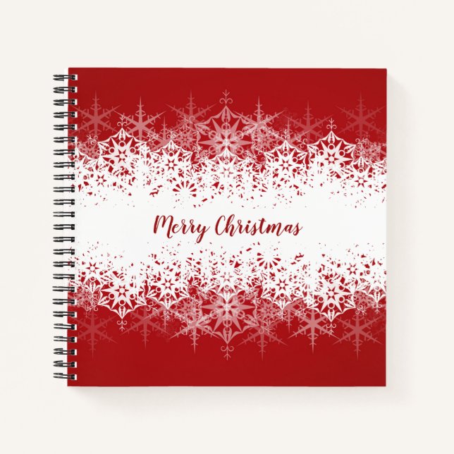 Merry Christmas Snowflakes Red Notebook (Front)