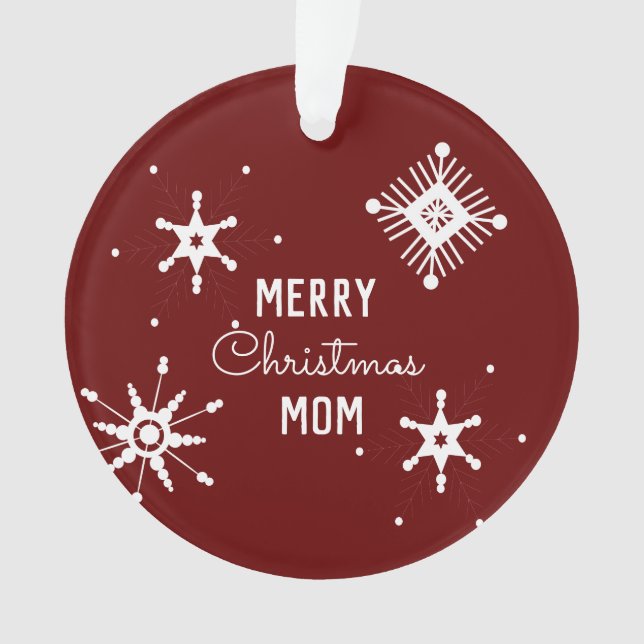 Merry Christmas Snowflakes Script Mum Photo Ornament (Front)