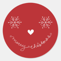 Merry Christmas Snowflakes Smiley Face Red Holiday