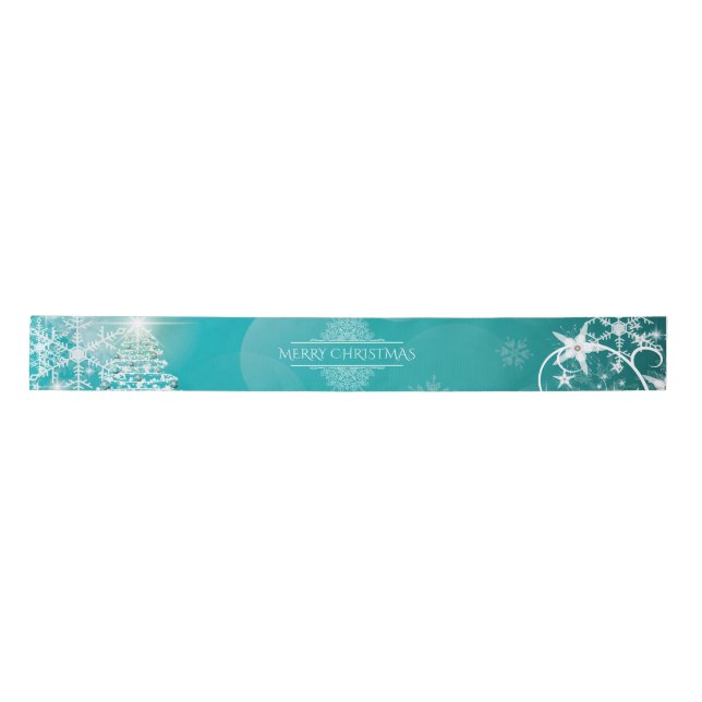 Merry Christmas Snowflakes Tree Flowers & Stars  Satin Ribbon (Front)