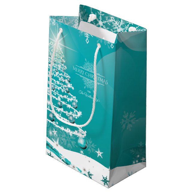 Merry Christmas Snowflakes Tree Flowers & Stars   Small Gift Bag (Back Angled)