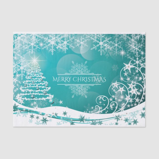 Merry Christmas Snowflakes Tree Flowers & Stars Tissue Paper (Front)