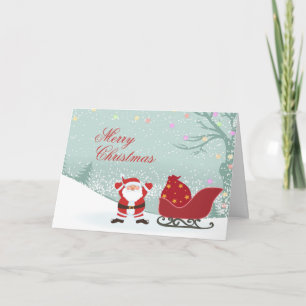 Merry Christmas snowing Santa sleigh card