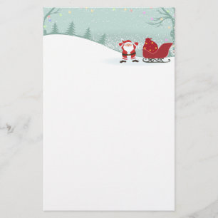 Merry Christmas snowing + Santa sleigh stationery