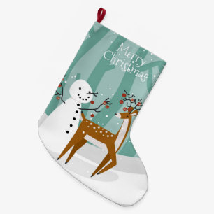 Merry Christmas Snowman and Reindeer Large Christmas Stocking