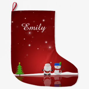 Merry Christmas Snowman and Santa Large Christmas Stocking