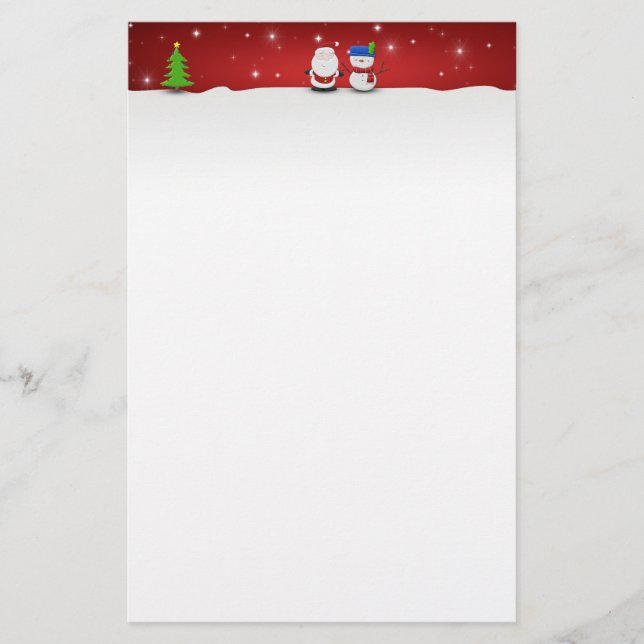 Merry Christmas Snowman and Santa Stationery (Front)