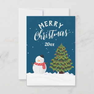 Merry Christmas snowman beautiful navy blue snow Thank You Card