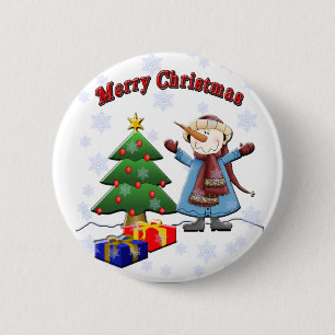 Merry Christmas Snowman Button