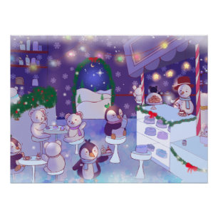 Merry Christmas Snowman Cafe   Poster