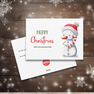 Merry Christmas Snowman Candy Cane Business Logo Holiday Card