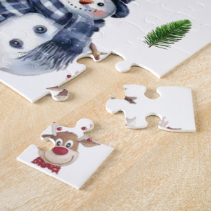 Merry Christmas Snowman Candy Cane Reindeer   Jigsaw Puzzle