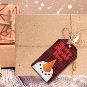 Merry Christmas Snowman Cartoon Buffalo Plaid Gift Tags