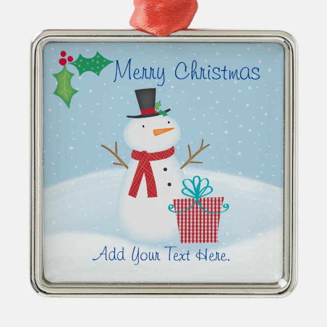 Merry Christmas Snowman Ceramic Ornament (Front)