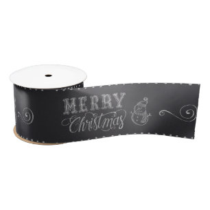 Merry Christmas Snowman Chalkboard Design   Satin Ribbon