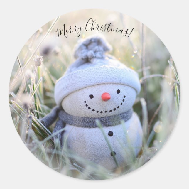 Merry Christmas Snowman  Classic Round Sticker (Front)