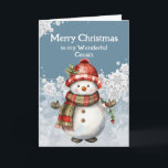 Merry Christmas Snowman Cousin Card<br><div class="desc">A snowman's smile,  so warm and bright, 
Just like our friendship,  pure delight.

Merry Christmas,  my dear Cousin
May our laughter never end.</div>