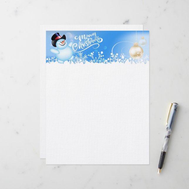Merry Christmas Snowman Custom Letterhead (Front/Back In Situ)
