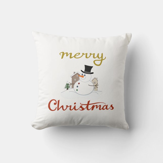 Merry Christmas+Snowman Design Cushion (Front)