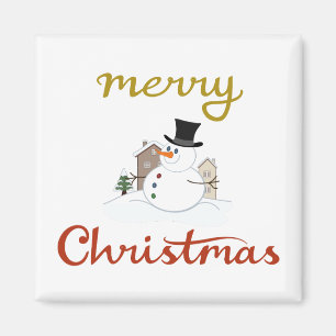 Merry Christmas+Snowman Design Magnet