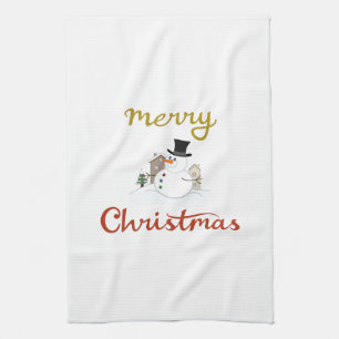 Merry Christmas+Snowman Design Tea Towel