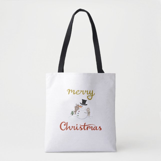 Merry Christmas+Snowman Design Tote Bag (Front)