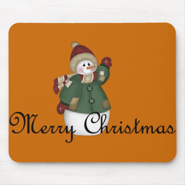 Merry Christmas Snowman Dressed Mousepad (Front)