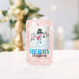 Merry Christmas Snowman Drinkware Set Can Glass