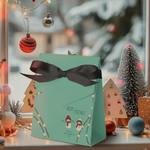 Merry Christmas Snowman Duo– Winter Lights on Teal Favour Box