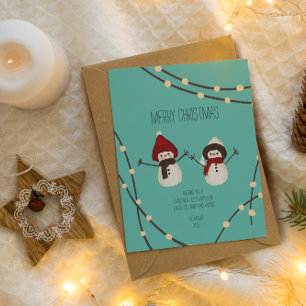 Merry Christmas Snowman Duo– Winter Lights on Teal Postcard