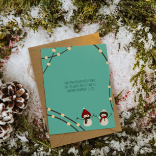 Merry Christmas Snowman Duo– Winter Lights on Teal Thank You Card