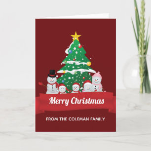 Merry Christmas Snowman Family Cute Custom Holiday Card
