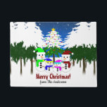 Merry Christmas! Snowman Family Door Mat<br><div class="desc">Image of a snowman family.</div>