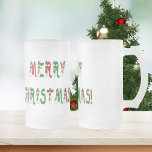 Merry Christmas Snowman Font Frosted Mug<br><div class="desc">Merry Christmas Snowman Font Typography Green Red on the product. The customised image looks festive on any item.</div>