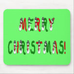 Merry Christmas Snowman Font Mousepad<br><div class="desc">Merry Christmas Snowman Font Typography Green Red on the product. The customized image looks festive on any item.</div>