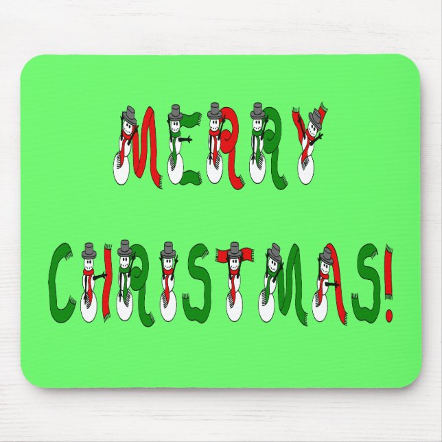 Merry Christmas Snowman Font Mousepad (Front)