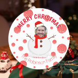 Merry Christmas Snowman Funny Photo face Classic Round Sticker<br><div class="desc">Personalised funny face photo snowman Merry Christmas round sticker. Customise this sticker by adding a face photo of your preference and changing the text. A funny and unique way to wrap and surprise with your Christmas gifts!</div>