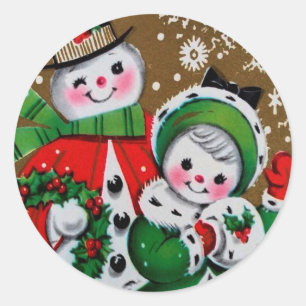 Merry Christmas Snowman & his Girlfriend  Classic Round Sticker