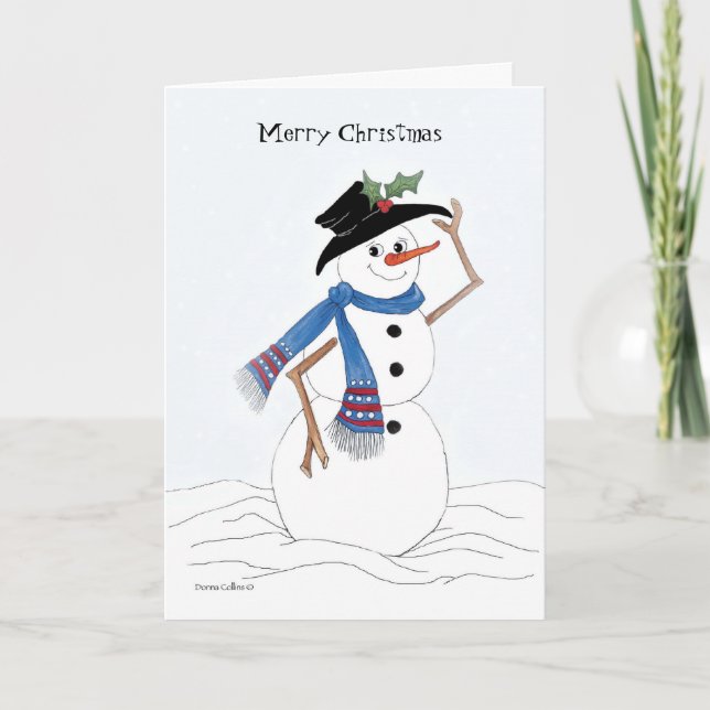 Merry Christmas Snowman Holiday Card (Front)