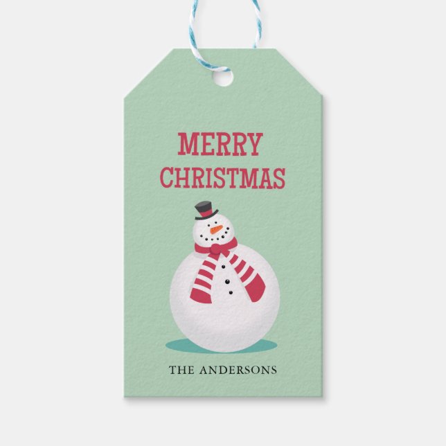 Merry Christmas Snowman  Holiday Gift Tag (Front)